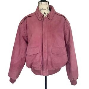 Y2K 90’s OTELLO PELLE BOMBER JACKET ROSE PINK SUEDE LEATHER AVIATOR BIKER MOTO